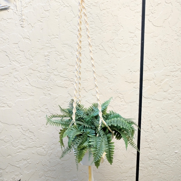 Hand Crafted Macrame Plant Hanger Yellow White Boho Terrarium Necessities - Picture 7 of 16